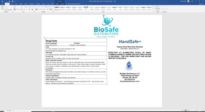 4 X 1 Oz Label (Biosafe Hand Sanitizer Fda Ndc 90075 001 41)